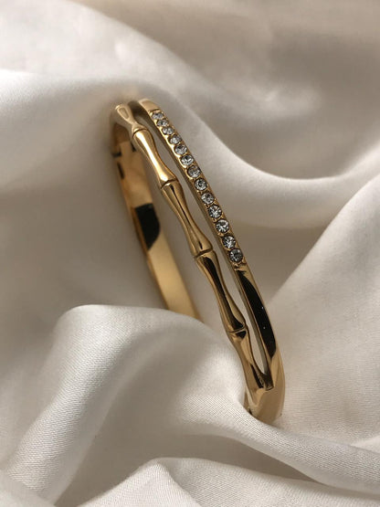 Gold Bamboo-Style Hinged Bracelet