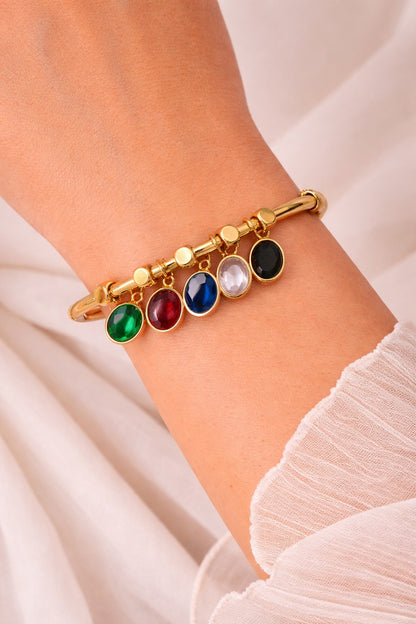 Gold Multi-color Gemstone Cuff Bracelet