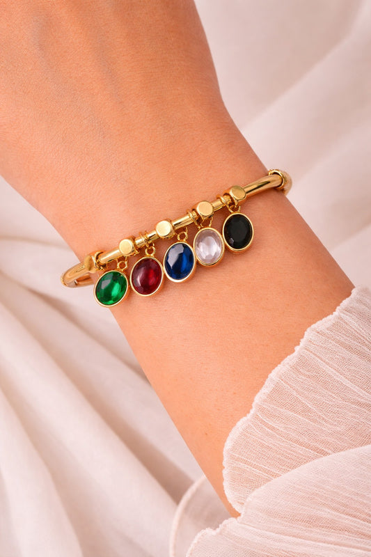 Gold Multi-color Gemstone Cuff Bracelet