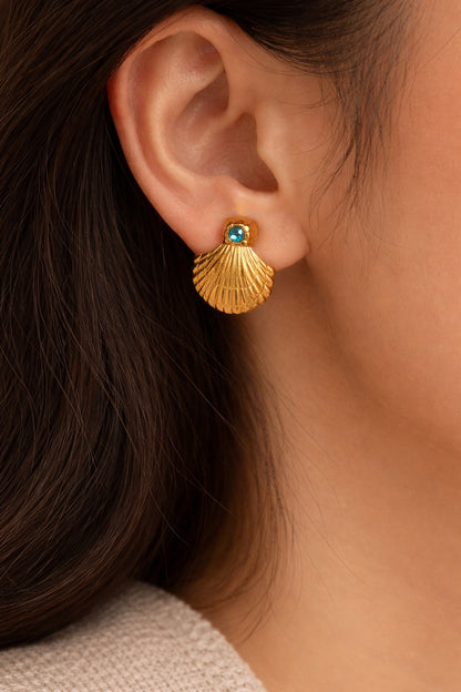 Gold-Tone Scallop Shell Stud Earrings
