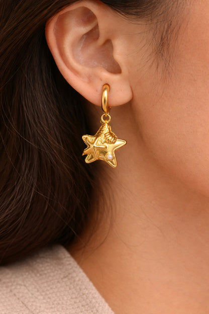 Gold-Tone Star Charm Hoop Earrings