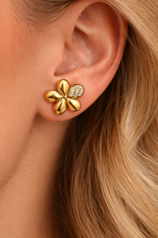 Gold-Tone Five-Petal Flower Stud Earrings