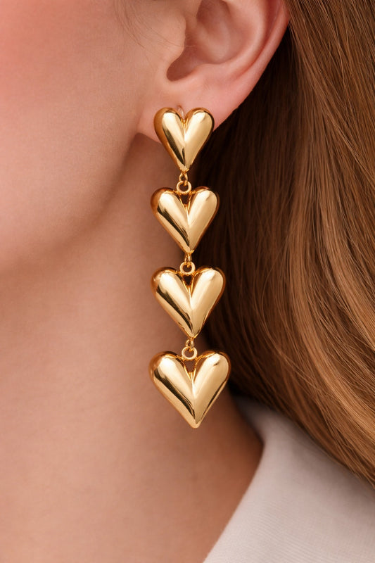 Gold Heart Dangle Earrings