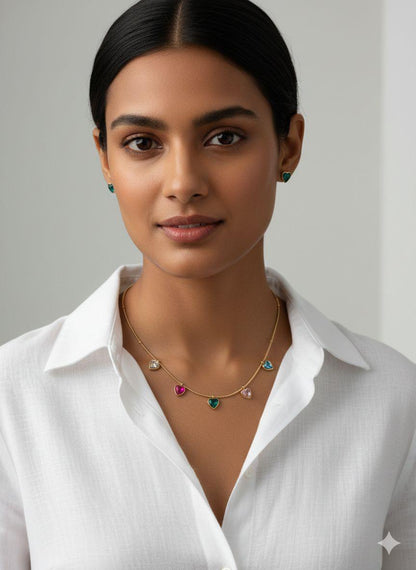 Gold-Tone Multi-color Heart Crystal Necklace