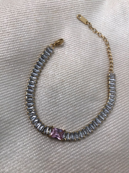 Gold-Plated Clear Crystal Baguette Tennis Bracelet