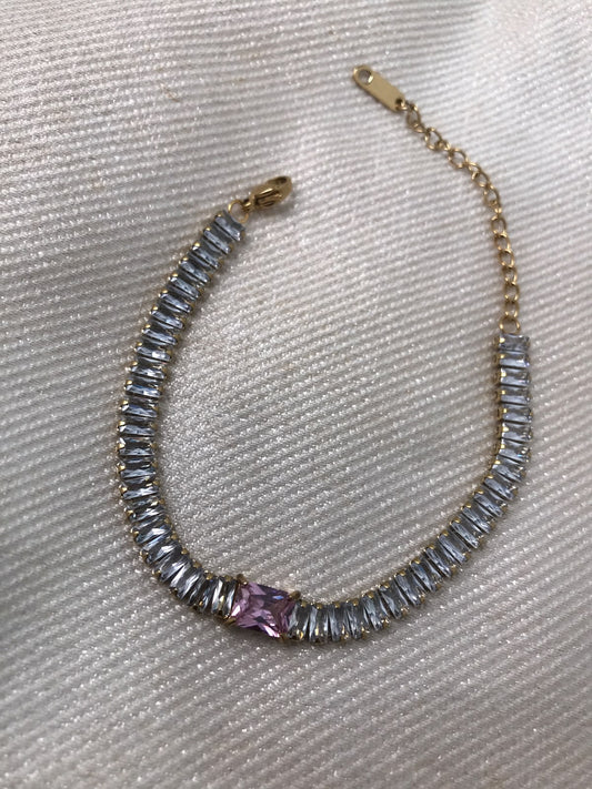 Gold-Plated Clear Crystal Baguette Tennis Bracelet