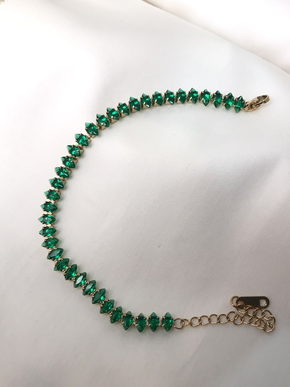 Gold-Plated Emerald Green and Clear Crystal Baguette Tennis Bracelet