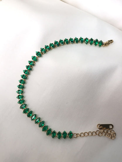 Gold-Plated Emerald Green and Clear Crystal Baguette Tennis Bracelet