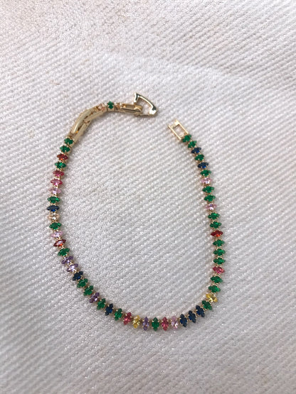 Gold-Plated Pear-Cut Crystal Tennis Bracelet