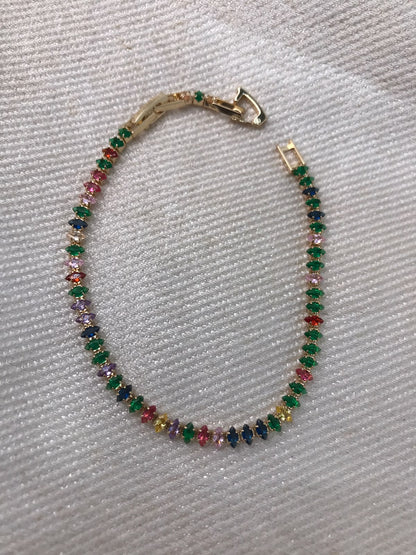 Gold-Plated Pear-Cut Crystal Tennis Bracelet