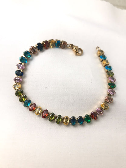 Gold-Plated Pear-Cut Crystal Tennis Bracelet