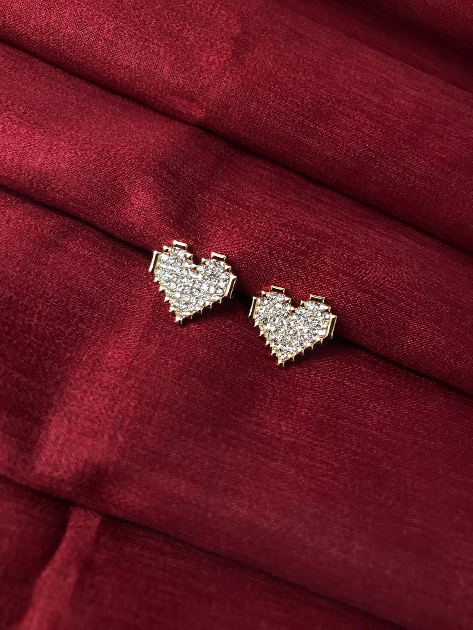 Gold-Plated Pixel Heart Stud Earrings