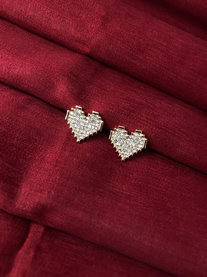 Gold-Plated Pixel Heart Stud Earrings