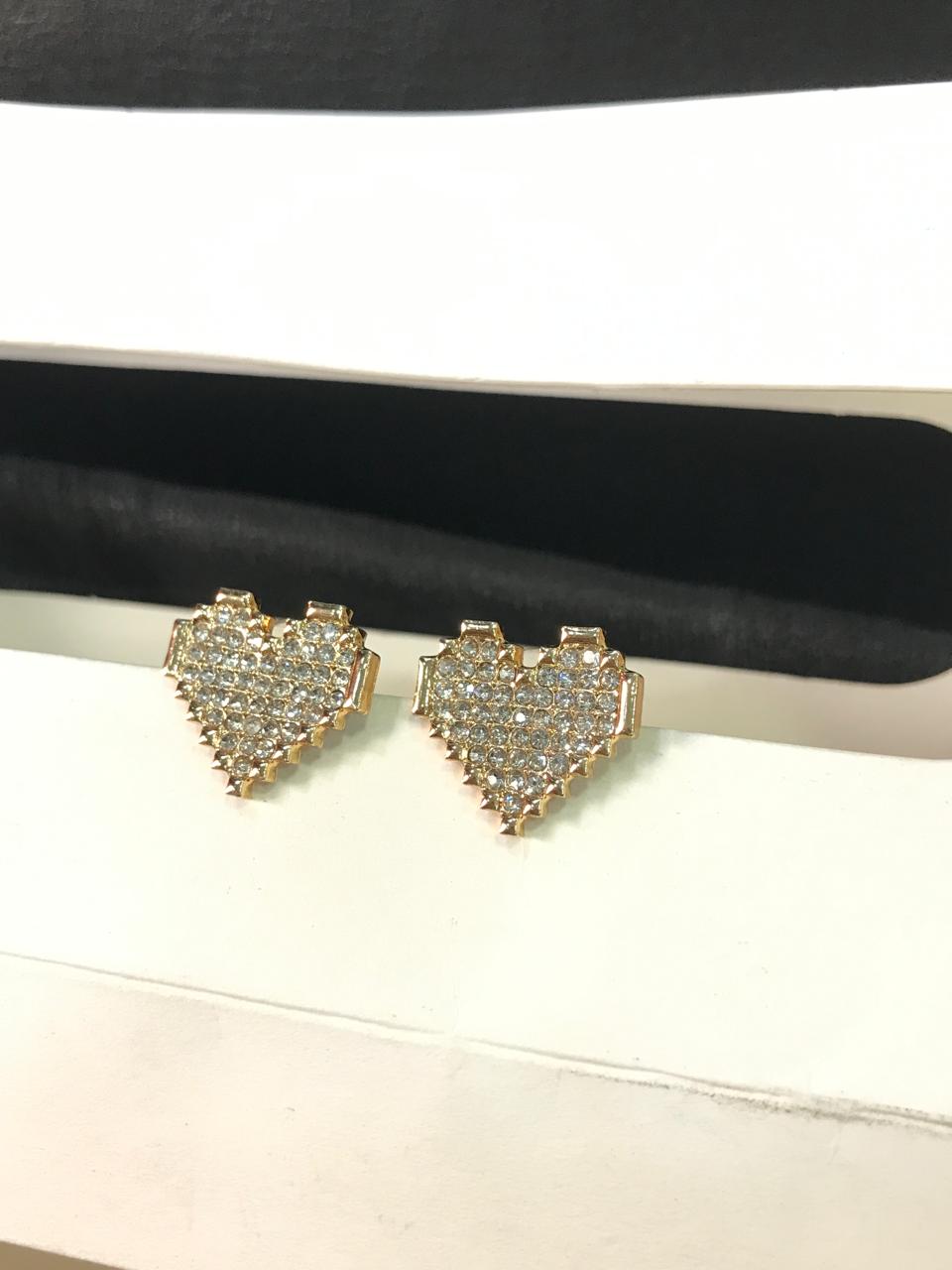 Gold-Plated Pixel Heart Stud Earrings