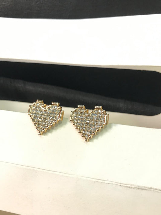 Gold-Plated Pixel Heart Stud Earrings