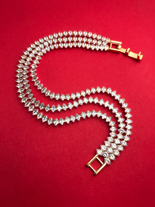 Gold-Plated Three-Row Marquise-Cut Tennis Bracelet
