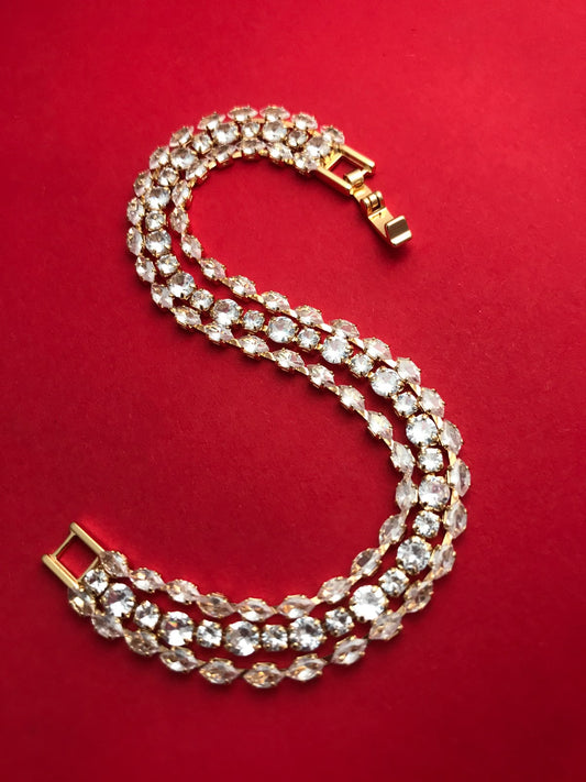 Gold-Plated Three-Row Marquise-Cut Tennis Bracelet
