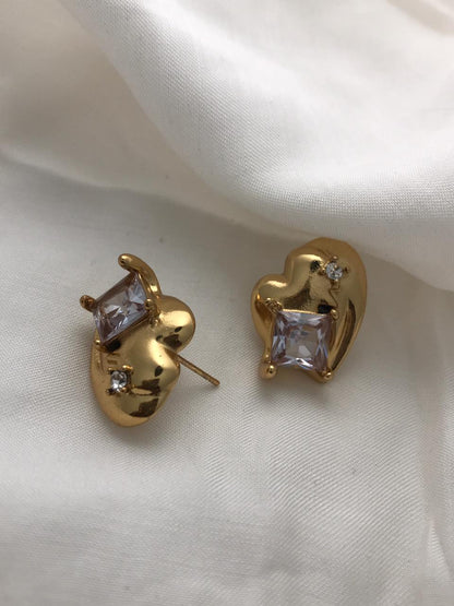 Gold-Tone Asymmetrical Heart Stud Earrings