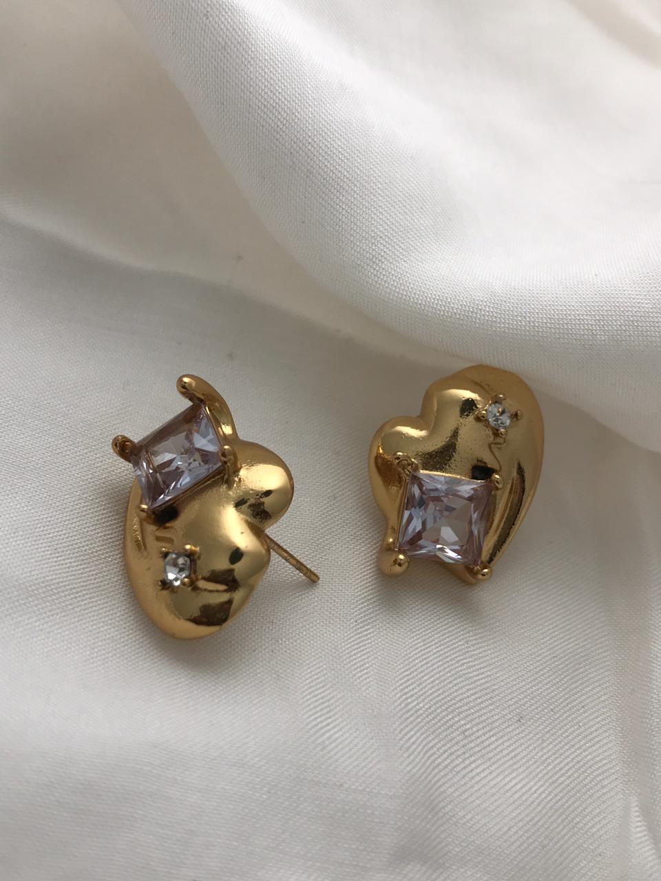 Gold-Tone Asymmetrical Heart Stud Earrings