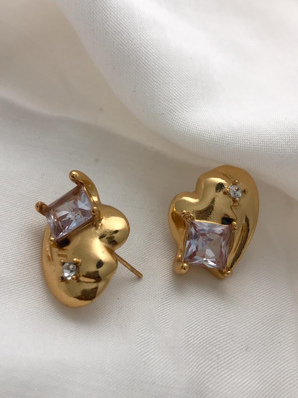 Gold-Tone Asymmetrical Heart Stud Earrings