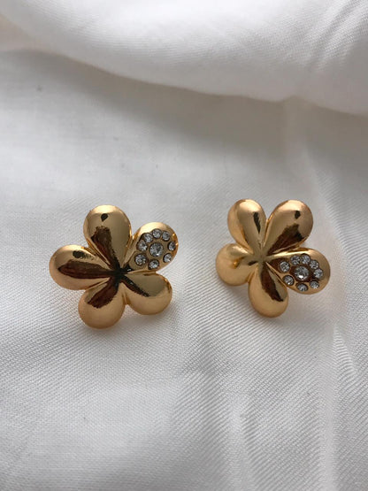 Gold-Tone Five-Petal Flower Stud Earrings