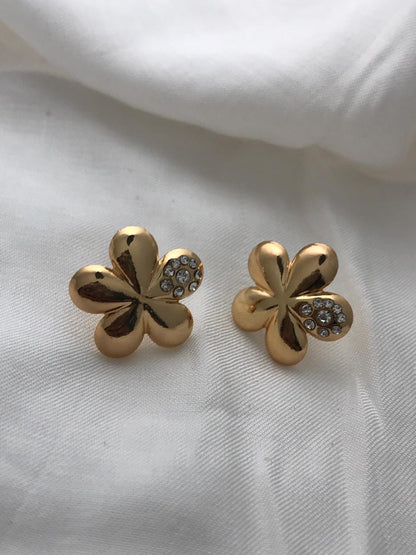 Gold-Tone Five-Petal Flower Stud Earrings