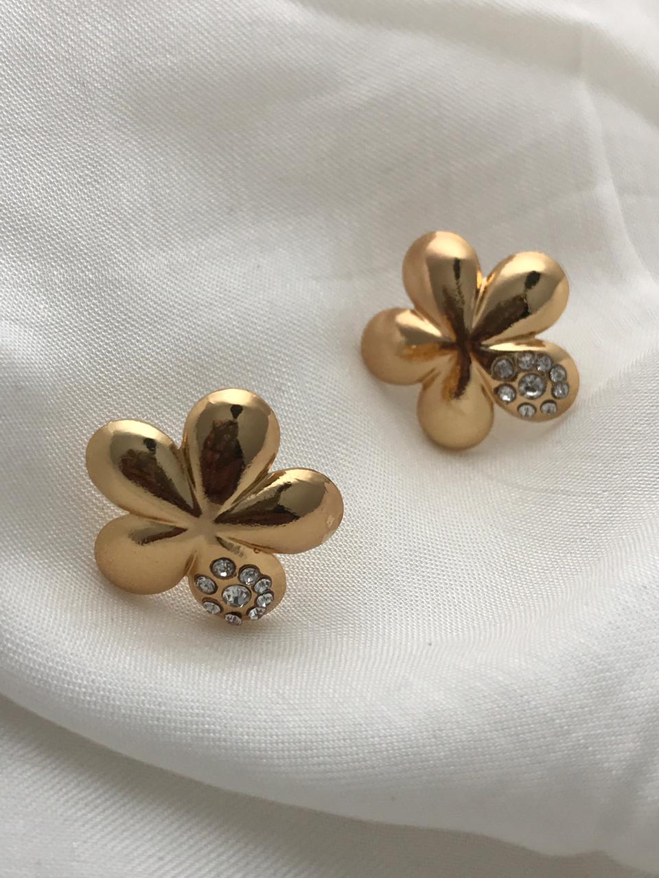 Gold-Tone Five-Petal Flower Stud Earrings