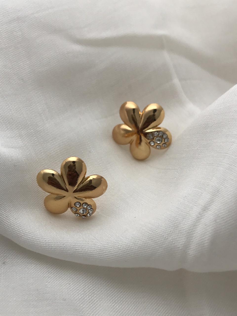 Gold-Tone Five-Petal Flower Stud Earrings