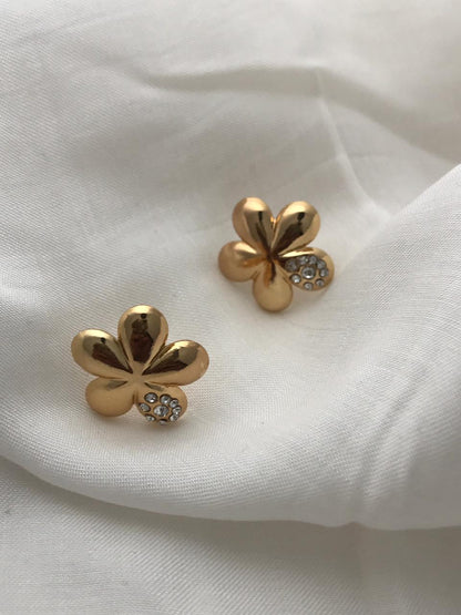 Gold-Tone Five-Petal Flower Stud Earrings