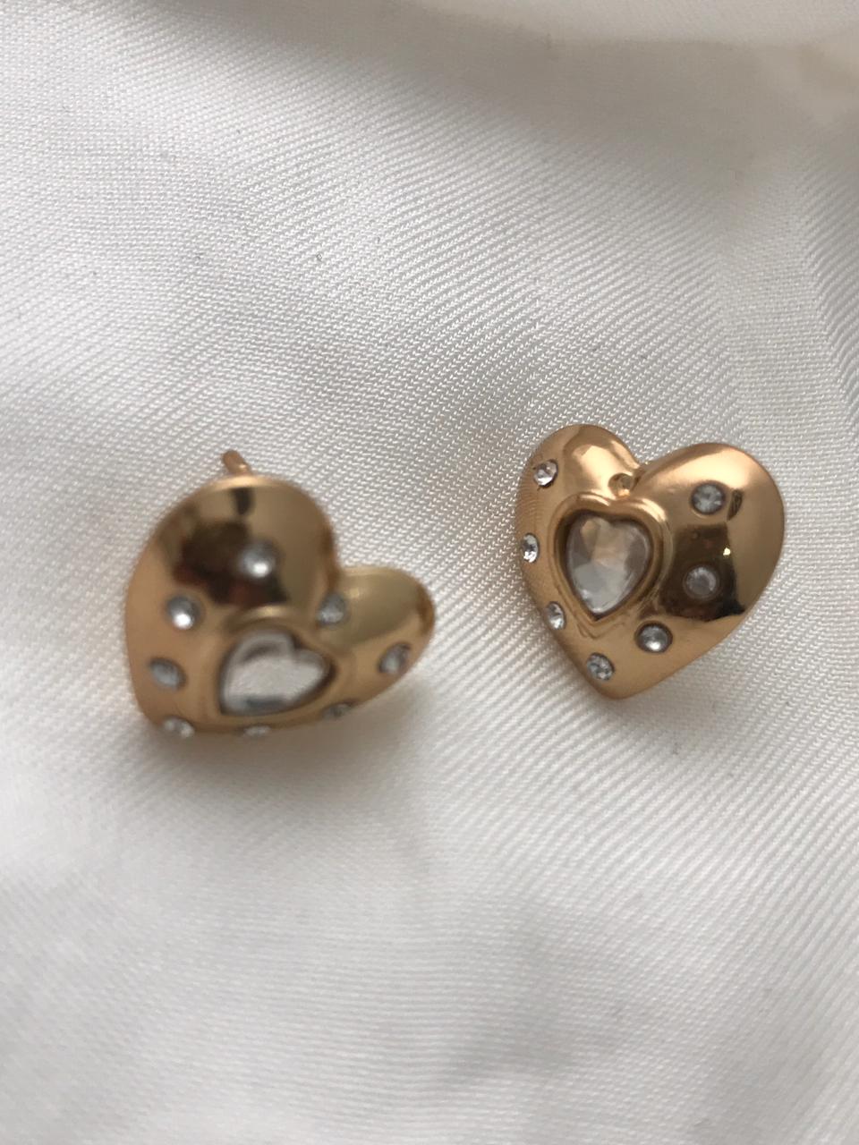Gold-Tone Puffy Heart Stud Earrings