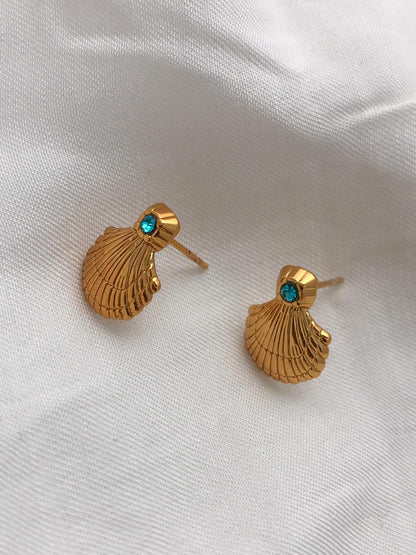 Gold-Tone Scallop Shell Stud Earrings
