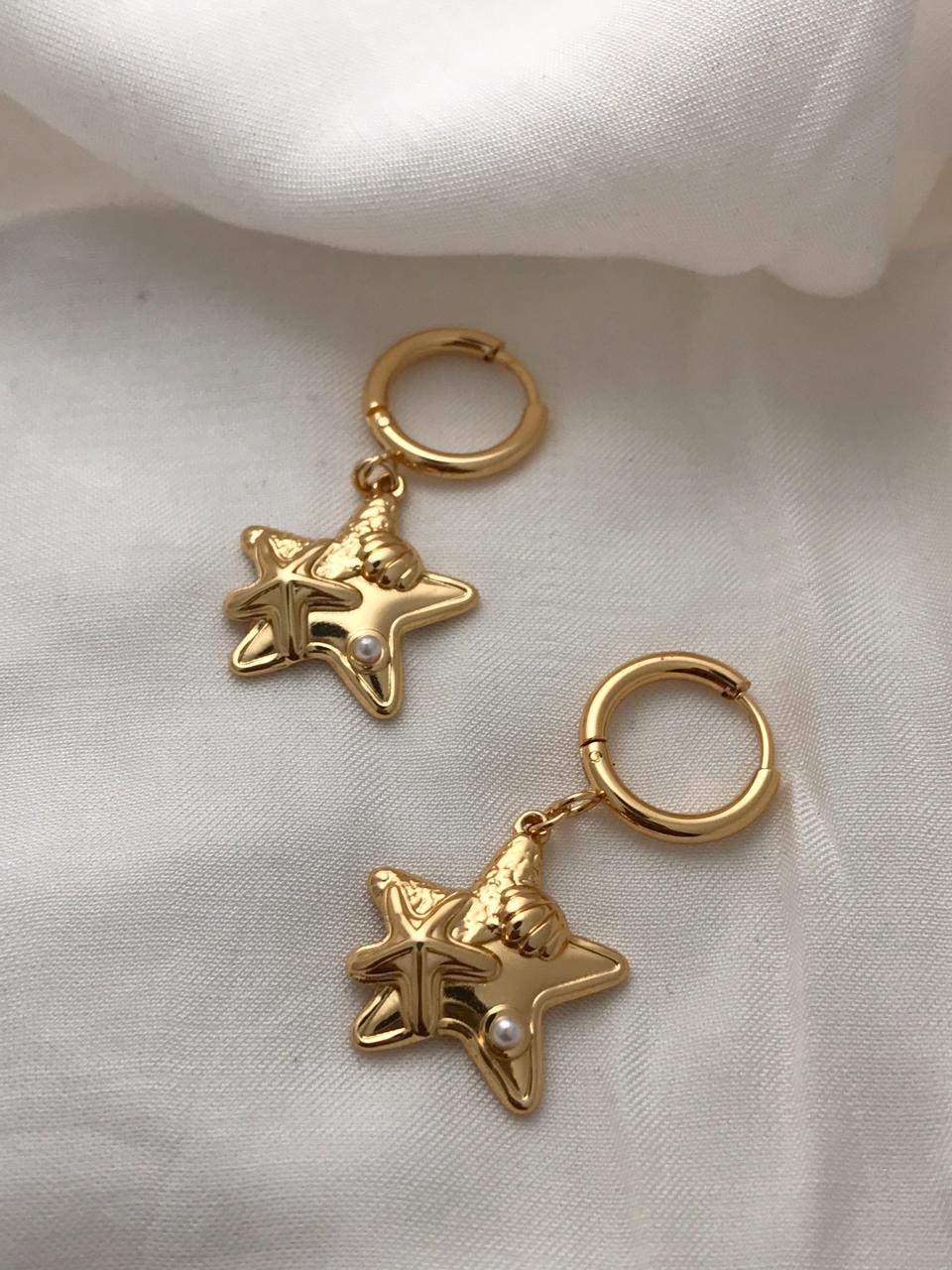 Gold-Tone Star Charm Hoop Earrings
