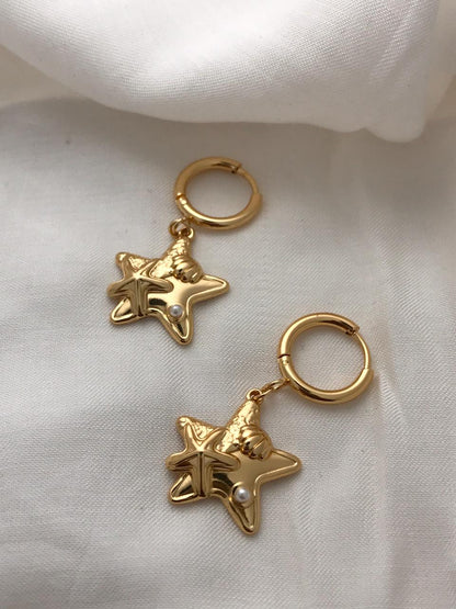 Gold-Tone Star Charm Hoop Earrings