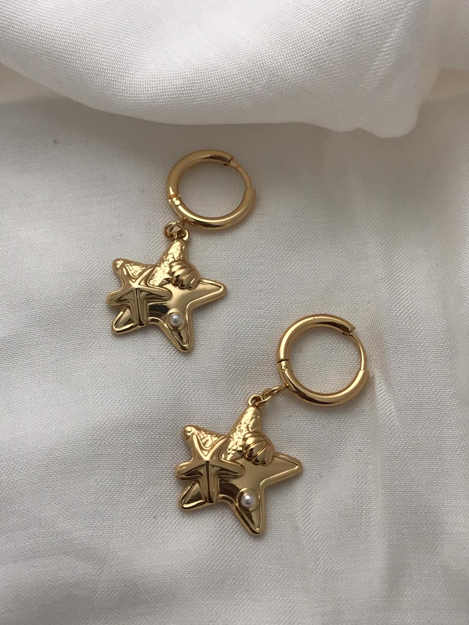 Gold-Tone Star Charm Hoop Earrings