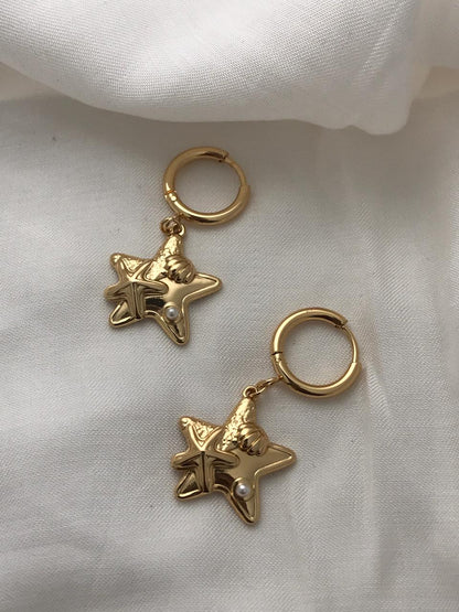 Gold-Tone Star Charm Hoop Earrings