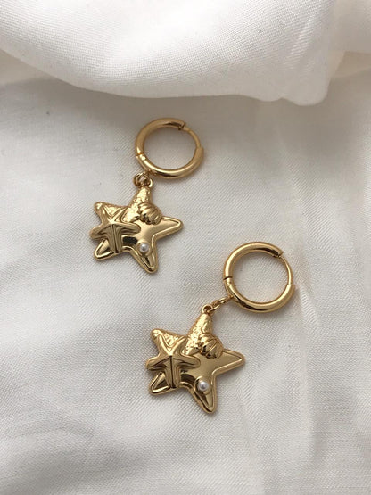 Gold-Tone Star Charm Hoop Earrings