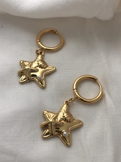 Gold-Tone Star Charm Hoop Earrings