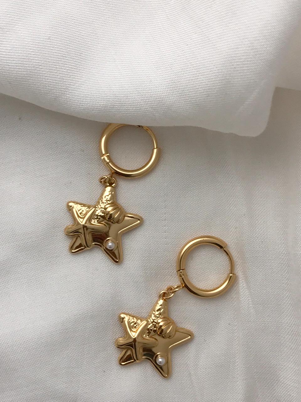Gold-Tone Star Charm Hoop Earrings