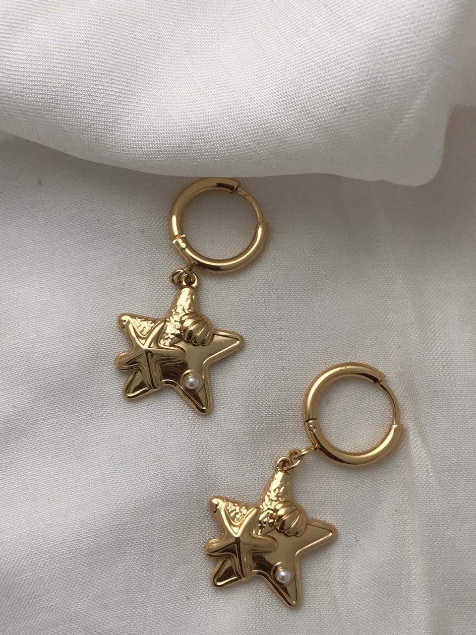 Gold-Tone Star Charm Hoop Earrings