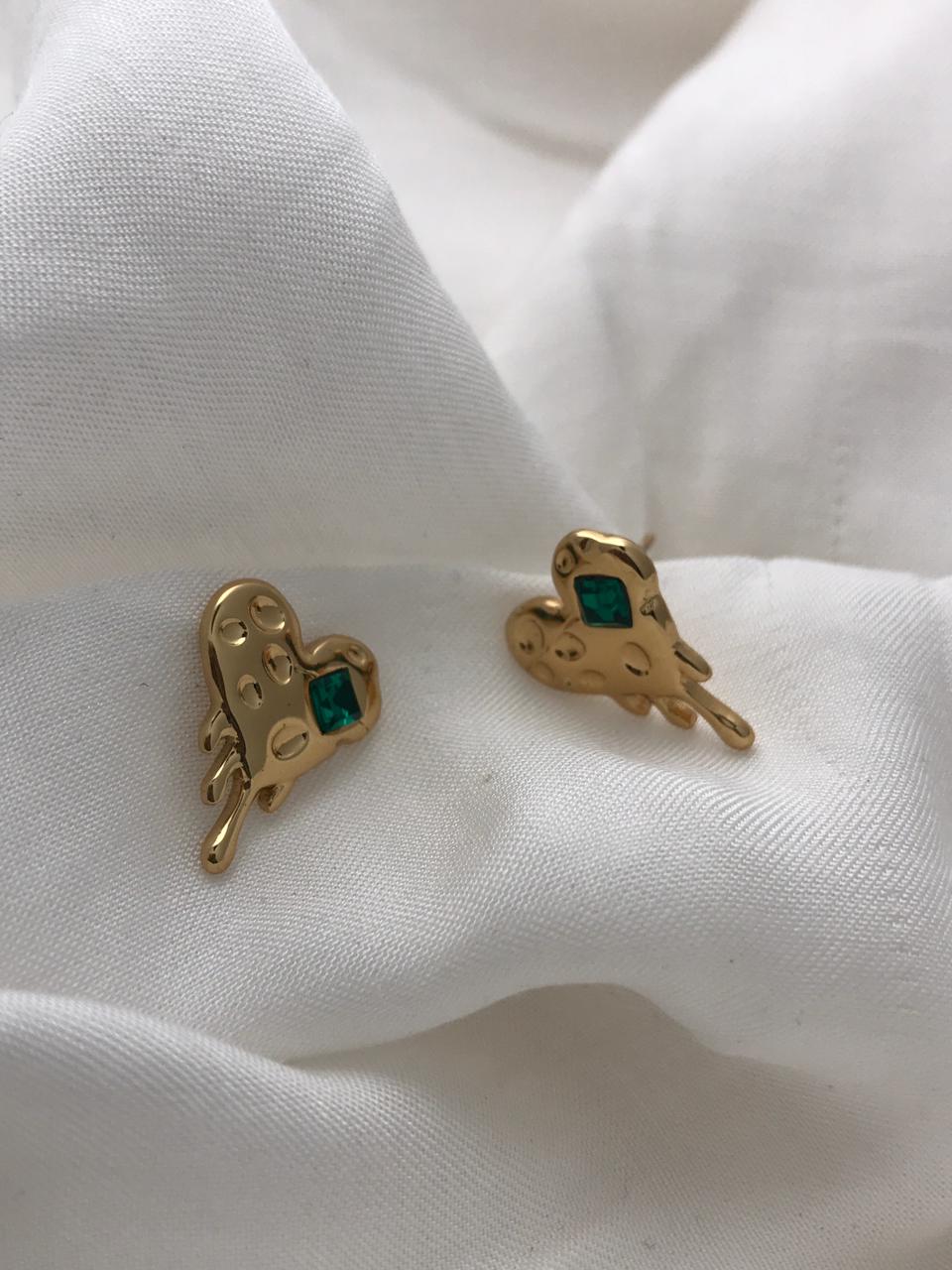 Gold-Tone Textured Heart Stud Earrings