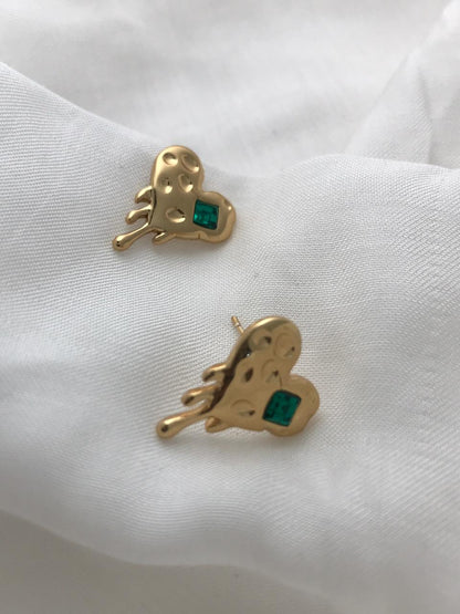 Gold-Tone Textured Heart Stud Earrings