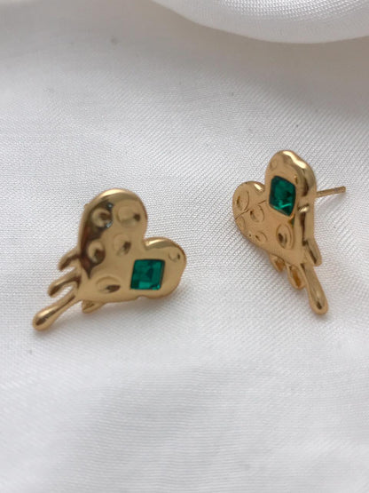 Gold-Tone Textured Heart Stud Earrings